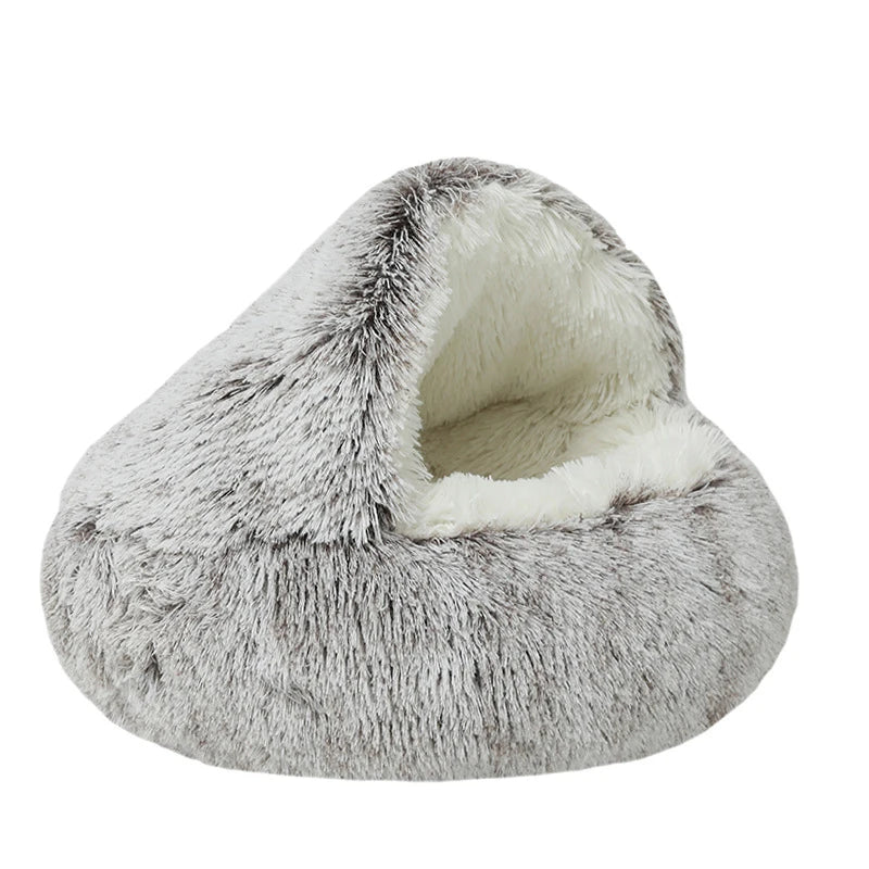 2 in 1 Plush Cat Bed with Cover – Warm Nest for Small Dogs