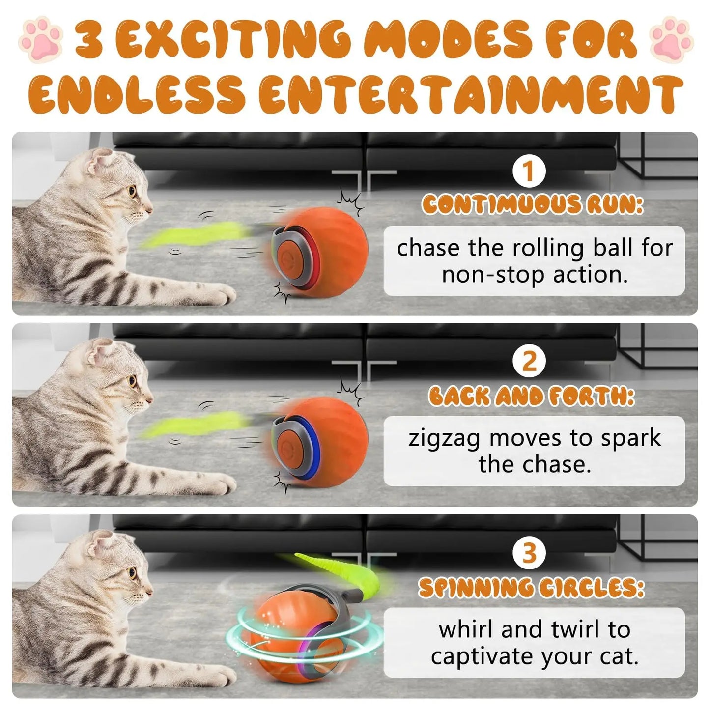 Speedy Tail Cat Toy – Smart Ball with Two Speed Modes