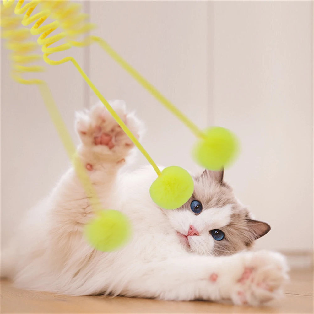 Interactive Cat Toy – Spring Pom Pom with Bell