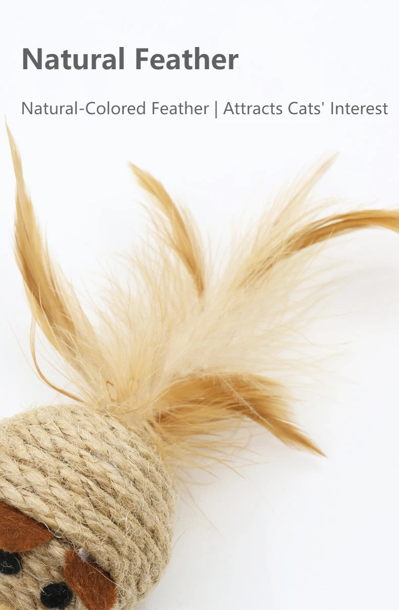 Cat Mouse Toy – Handwoven Hemp with Feather and Bell