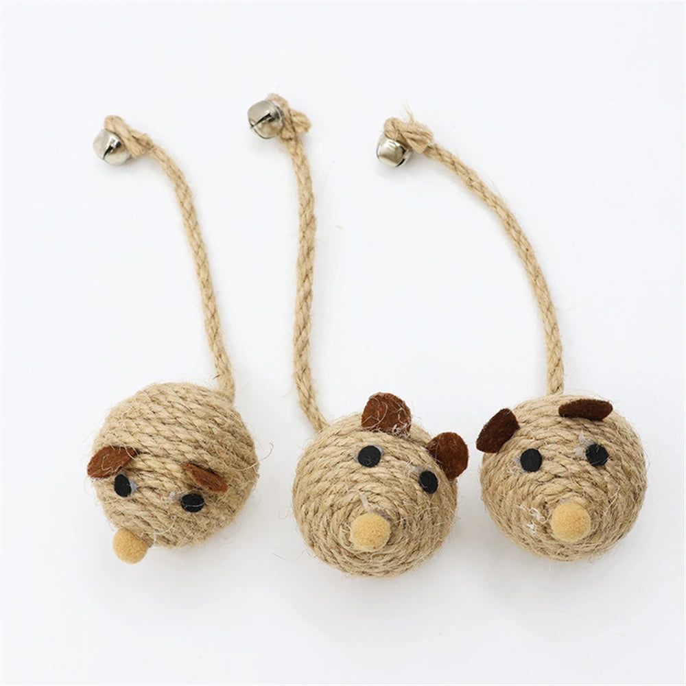 Cat Mouse Toy – Handwoven Hemp with Feather and Bell