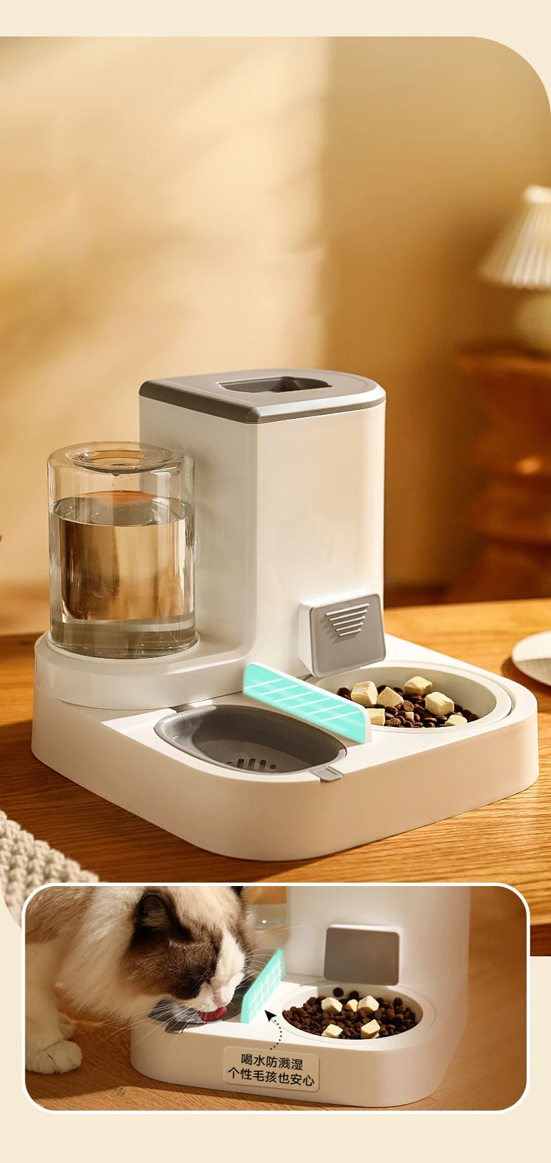 2-in-1 Pet Feeder Bowl – Auto Water Dispenser for Cats