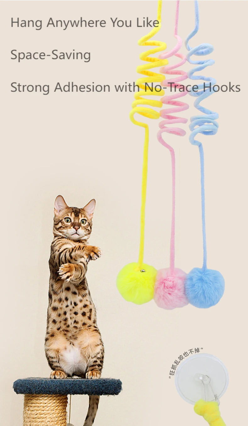 Interactive Cat Toy – Spring Pom Pom with Bell