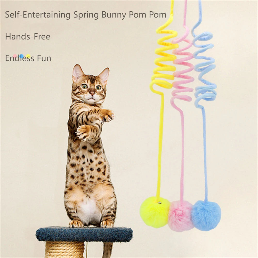 Interactive Cat Toy – Spring Pom Pom with Bell