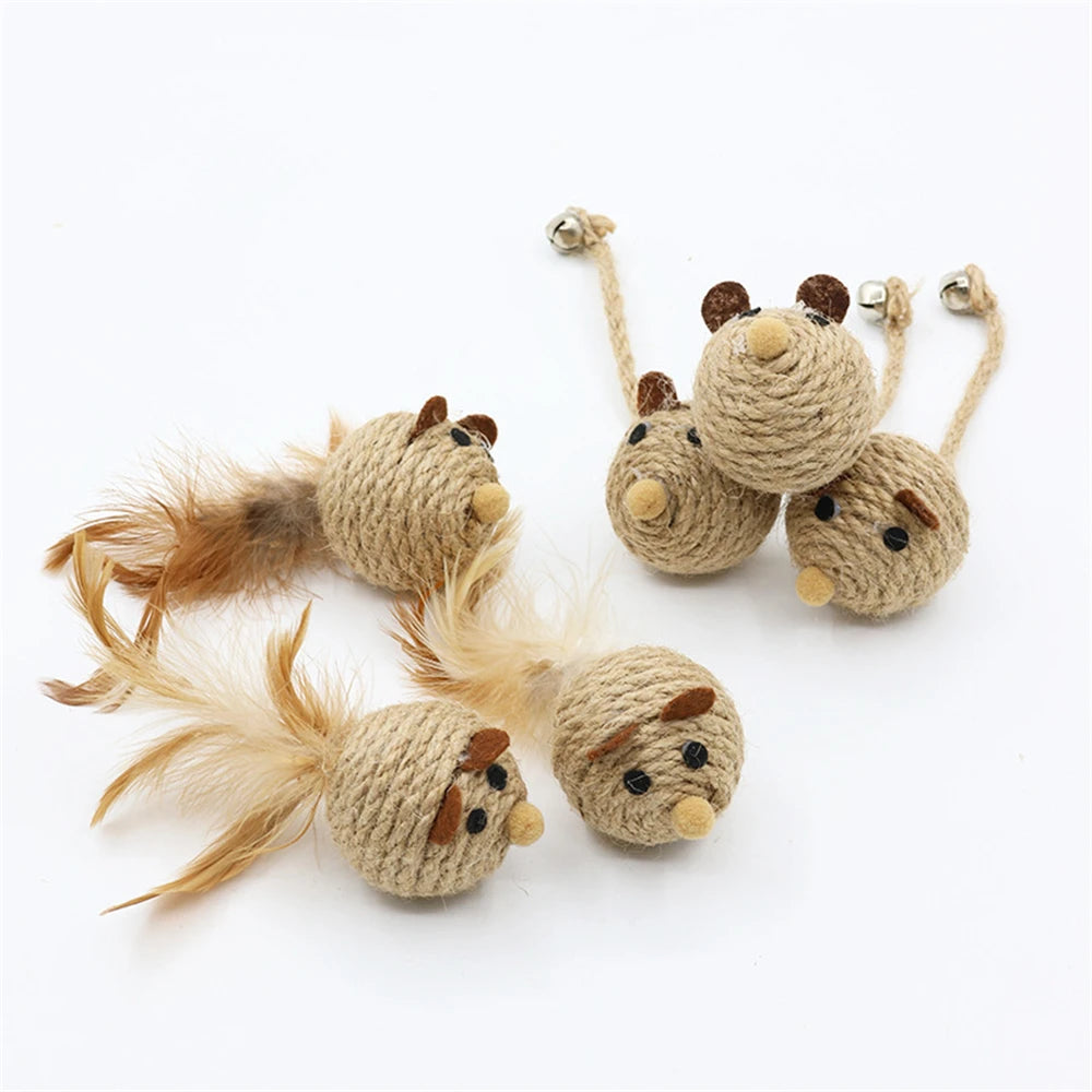Cat Mouse Toy – Handwoven Hemp with Feather and Bell