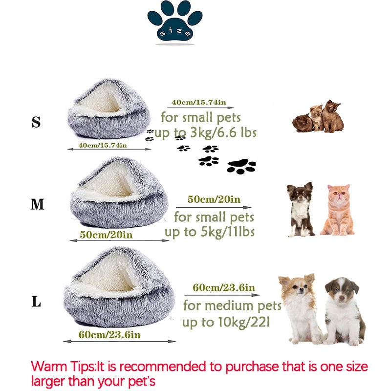 2 in 1 Plush Cat Bed with Cover – Warm Nest for Small Dogs