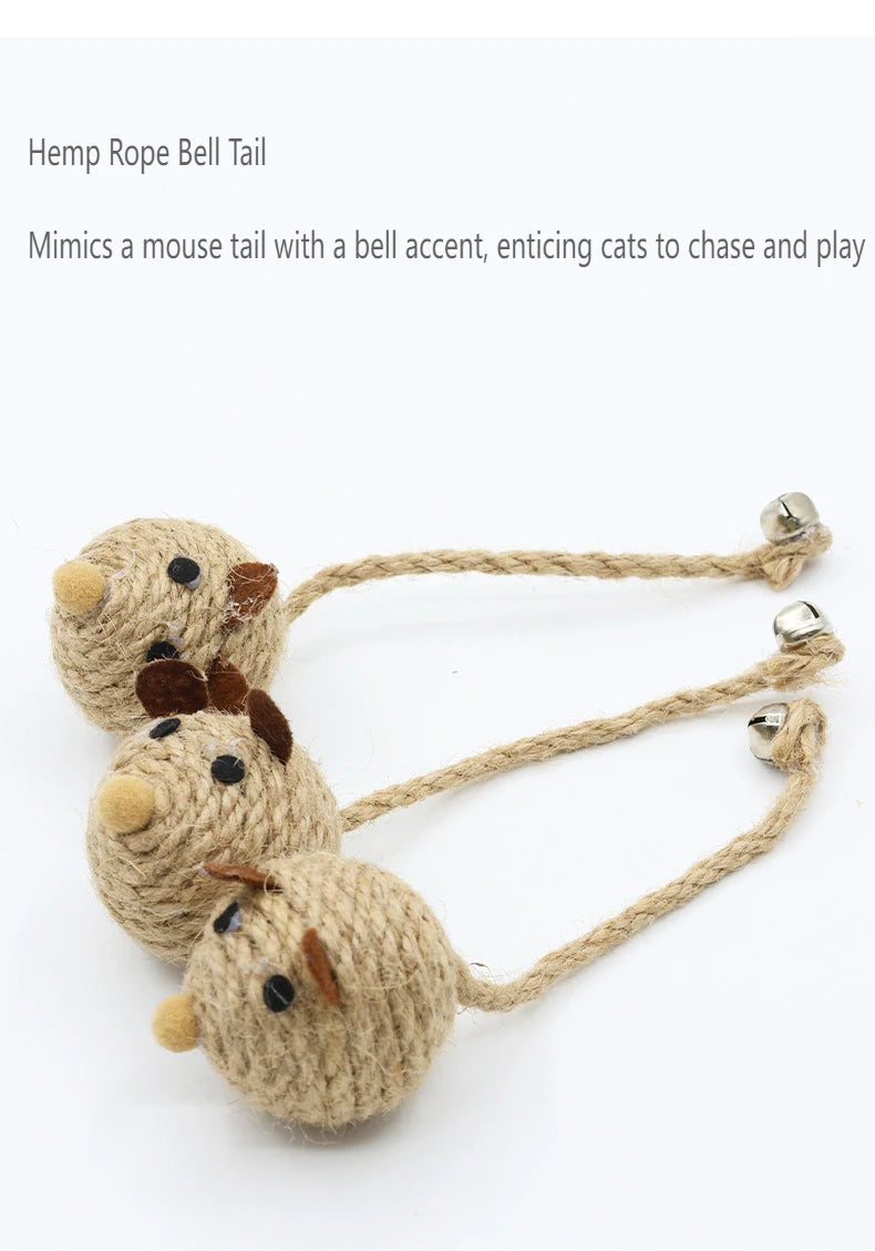 Cat Mouse Toy – Handwoven Hemp with Feather and Bell