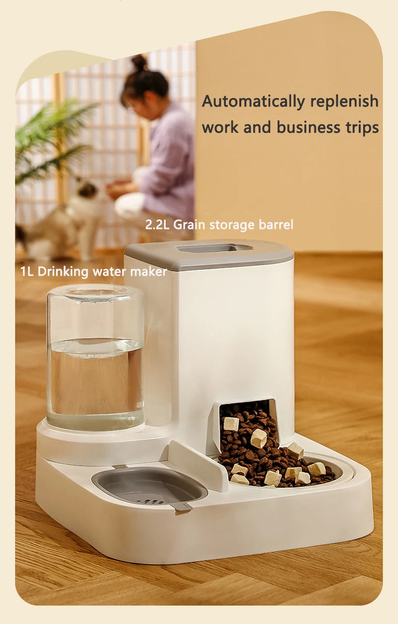 2-in-1 Pet Feeder Bowl – Auto Water Dispenser for Cats