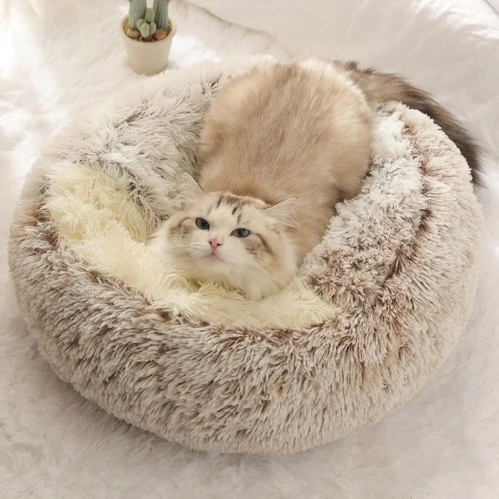 2 in 1 Plush Cat Bed with Cover – Warm Nest for Small Dogs