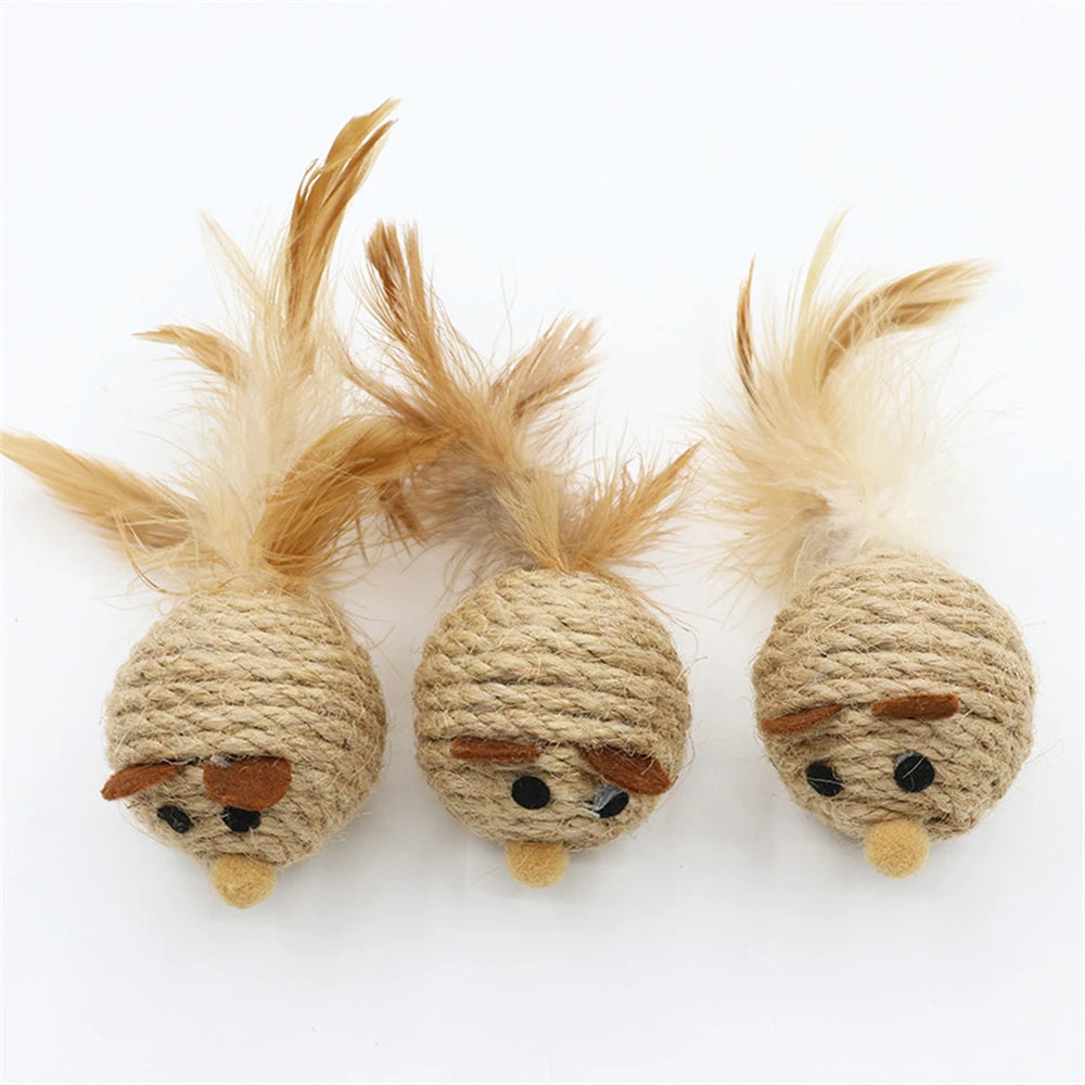 Cat Mouse Toy – Handwoven Hemp with Feather and Bell