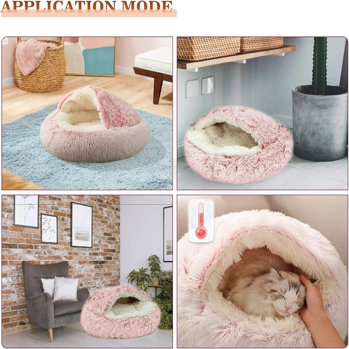 2 in 1 Plush Cat Bed with Cover – Warm Nest for Small Dogs