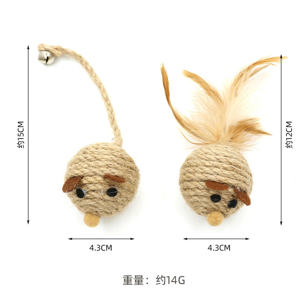 Cat Mouse Toy – Handwoven Hemp with Feather and Bell