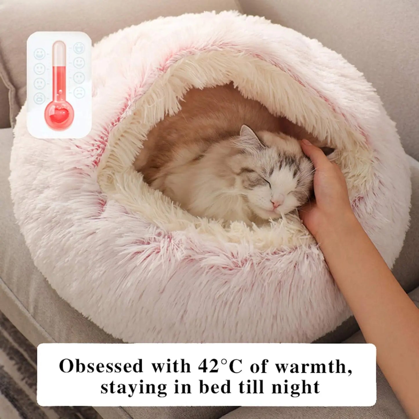2 in 1 Plush Cat Bed with Cover – Warm Nest for Small Dogs