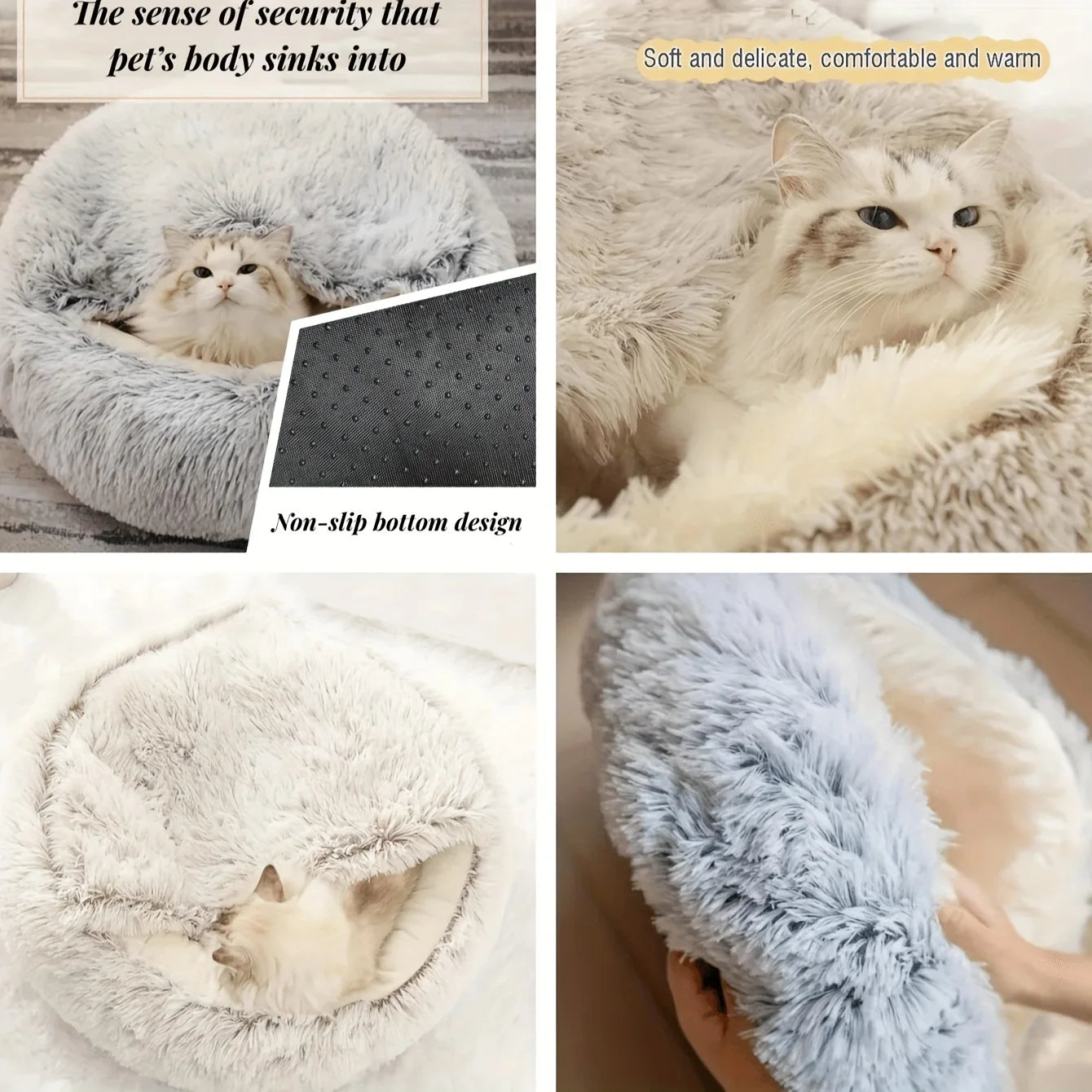 2 in 1 Plush Cat Bed with Cover – Warm Nest for Small Dogs