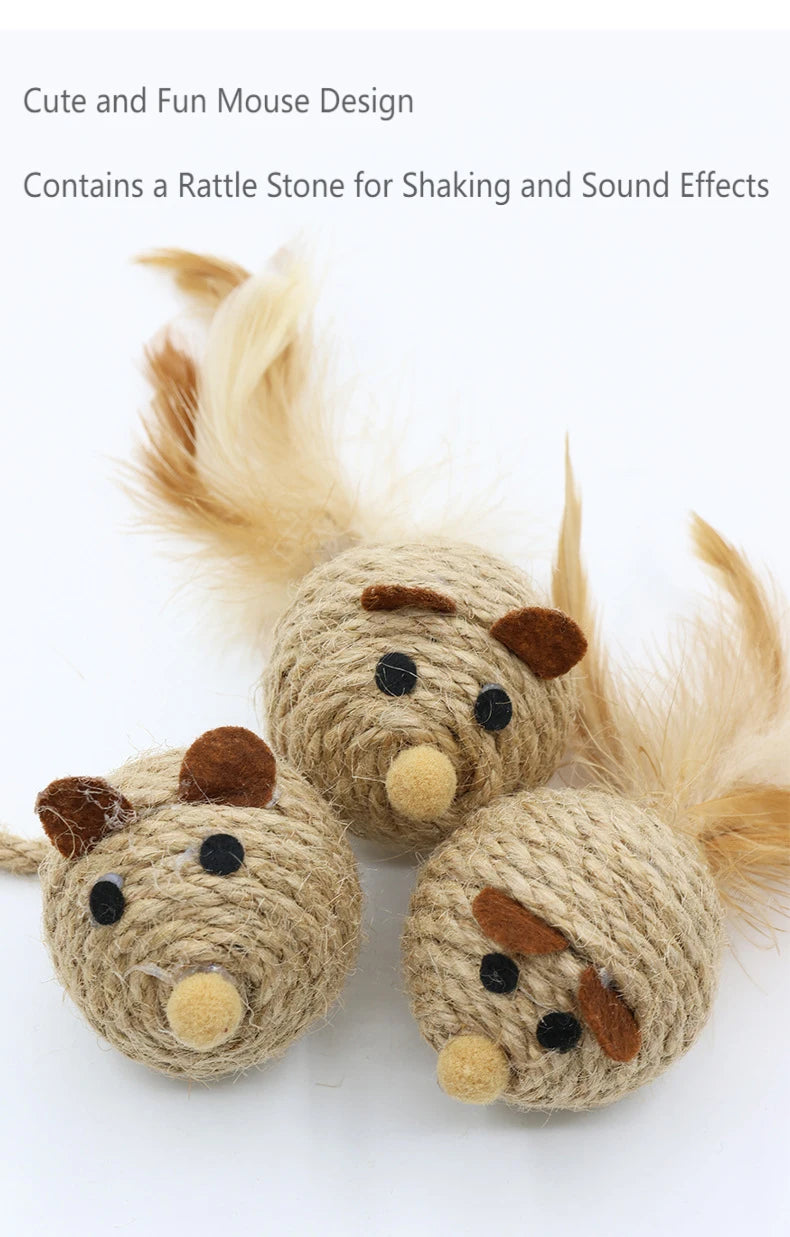 Cat Mouse Toy – Handwoven Hemp with Feather and Bell