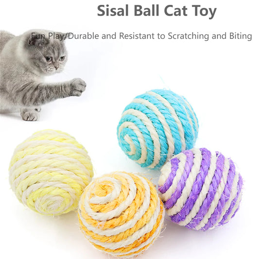 4PCS Sisal Cat Balls – Durable Interactive Chew Toys