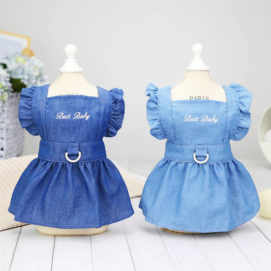 Small Dog Jean Dress – Soft Denim Skirt with D-Ring