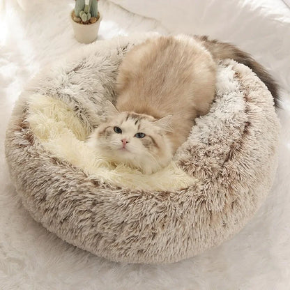 2 in 1 Plush Cat Bed with Cover – Warm Nest for Small Dogs