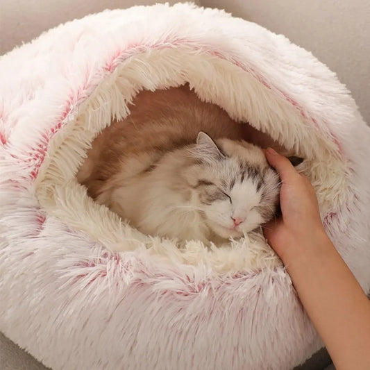 2 in 1 Plush Cat Bed with Cover – Warm Nest for Small Dogs